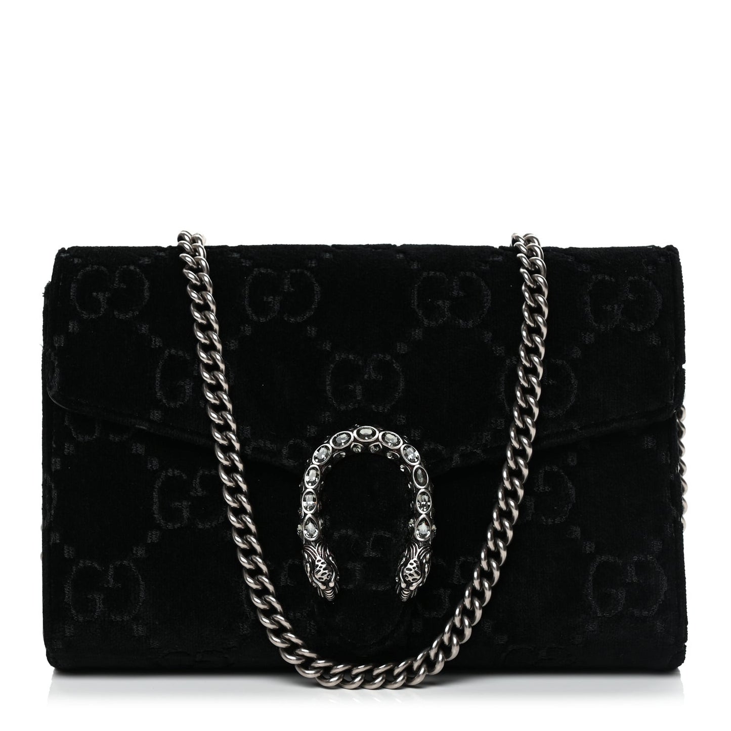 Velvet GG Monogram Mini Dionysus Chain Wallet Black