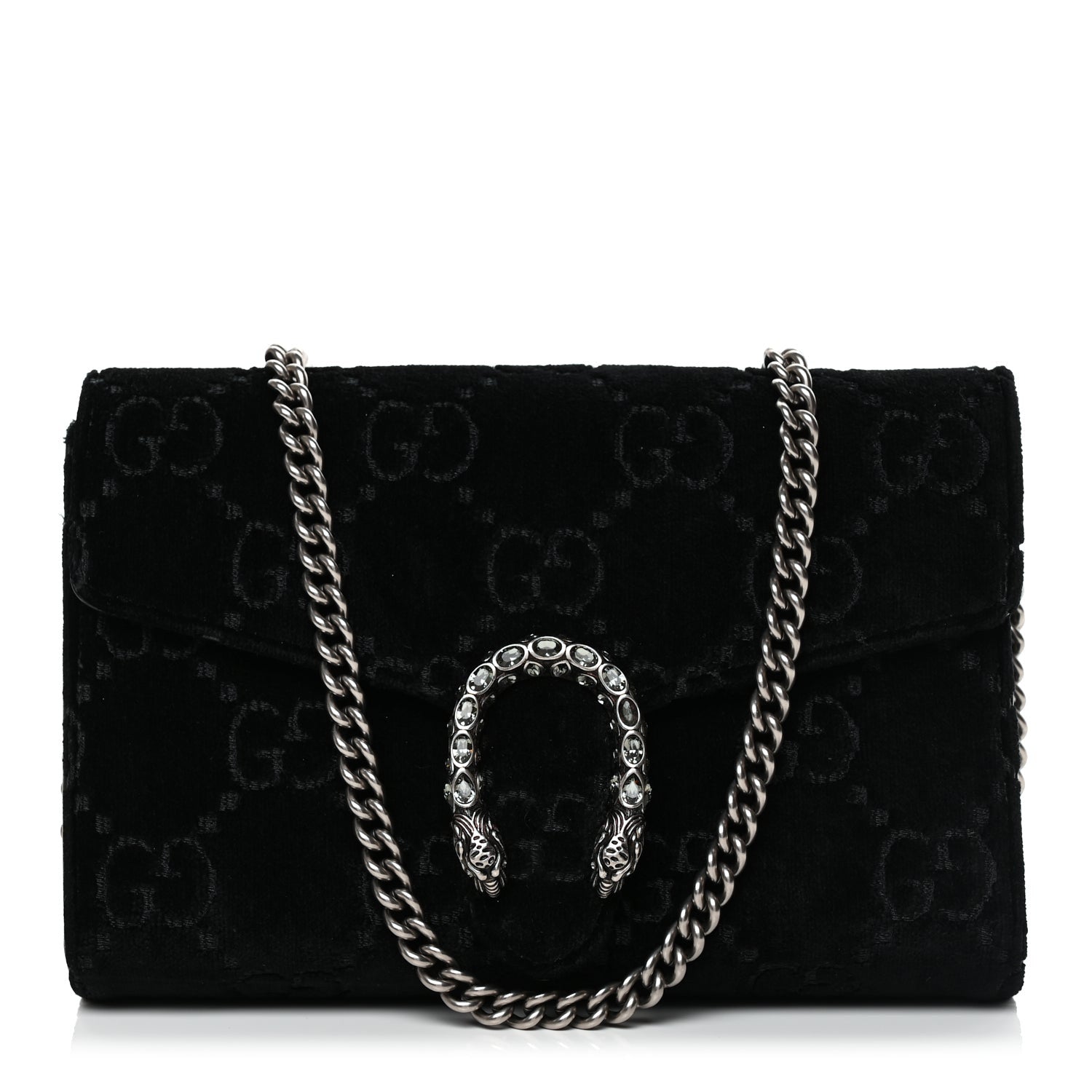 Gucci Velvet GG Monogram Mini Dionysus Chain Wallet Black 1 of 9