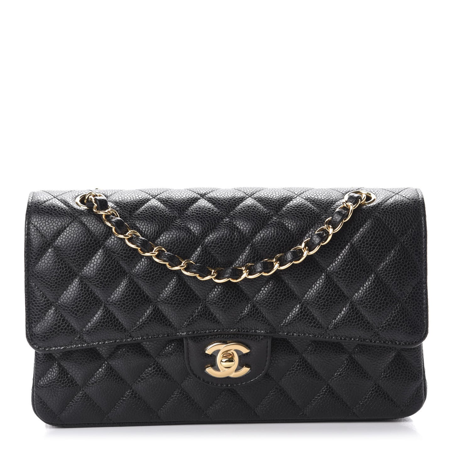 Caviar Quilted Medium Double Flap Black