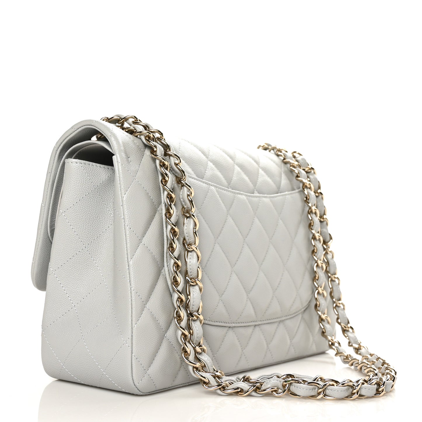 Caviar Quilted Jumbo Double Flap Grey