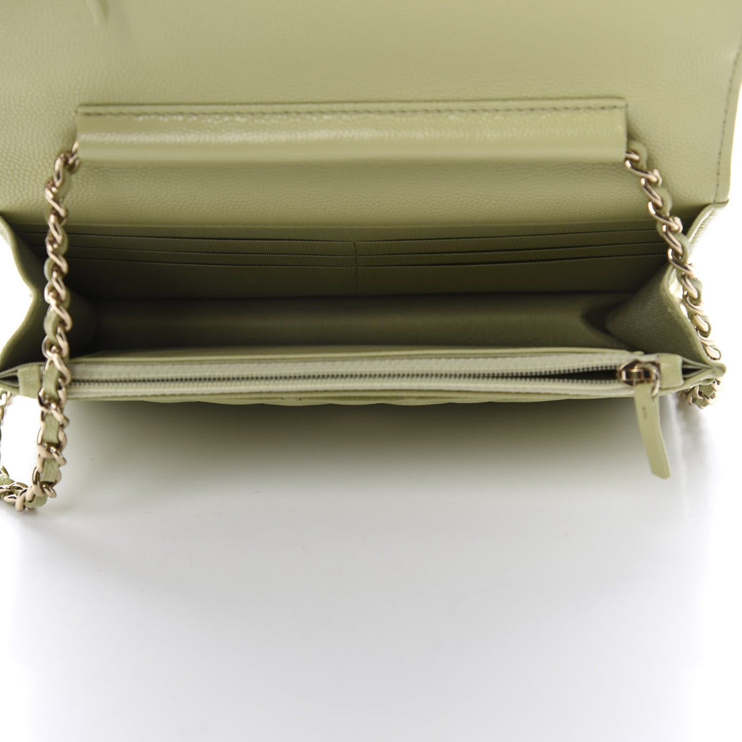 Caviar Quilted French New Wave Chain CC Wallet On Chain WOC Light Green