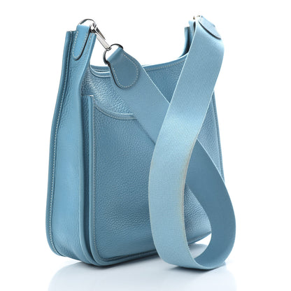 Hermes Taurillon Clemence Evelyne II PM Blue Jean 3 of 14