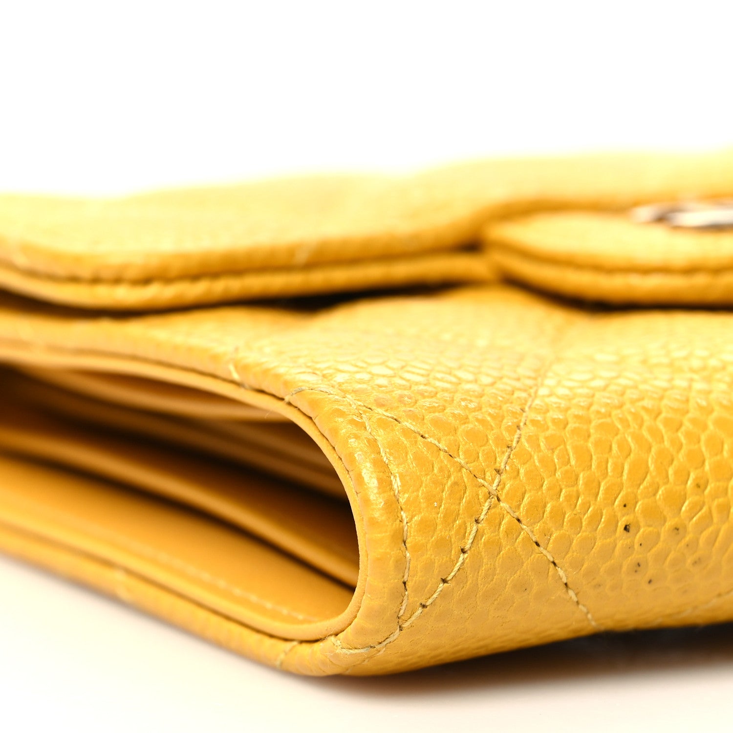 Chanel Caviar Quilted Compact Flap Wallet Yellow 10 of 14