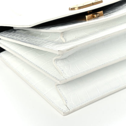 Balenciaga Shiny Calfskin Crocodile Embossed S Sharp Chain Shoulder Bag Optic White 8 of 9