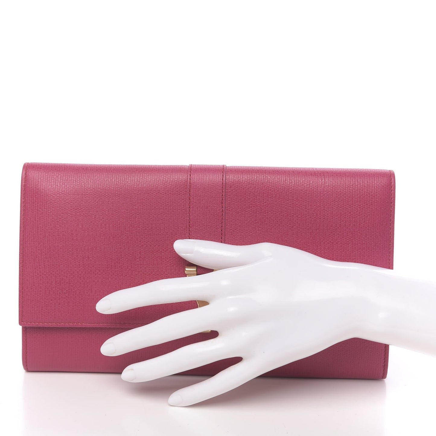 Textured Calfskin Classic Y Document Case Clutch Fuchsia