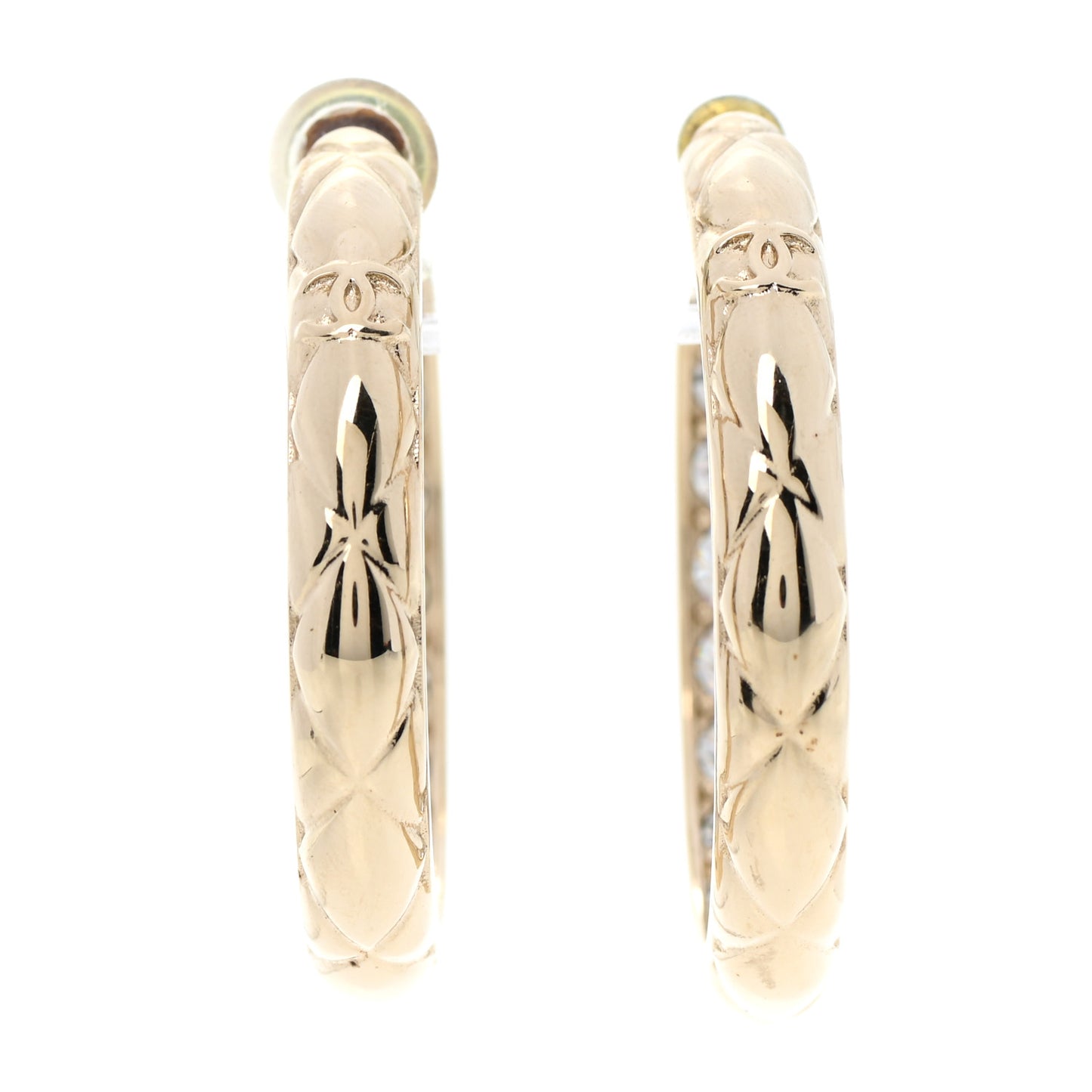 Metal Quilted CC Hoop Earrings Gold