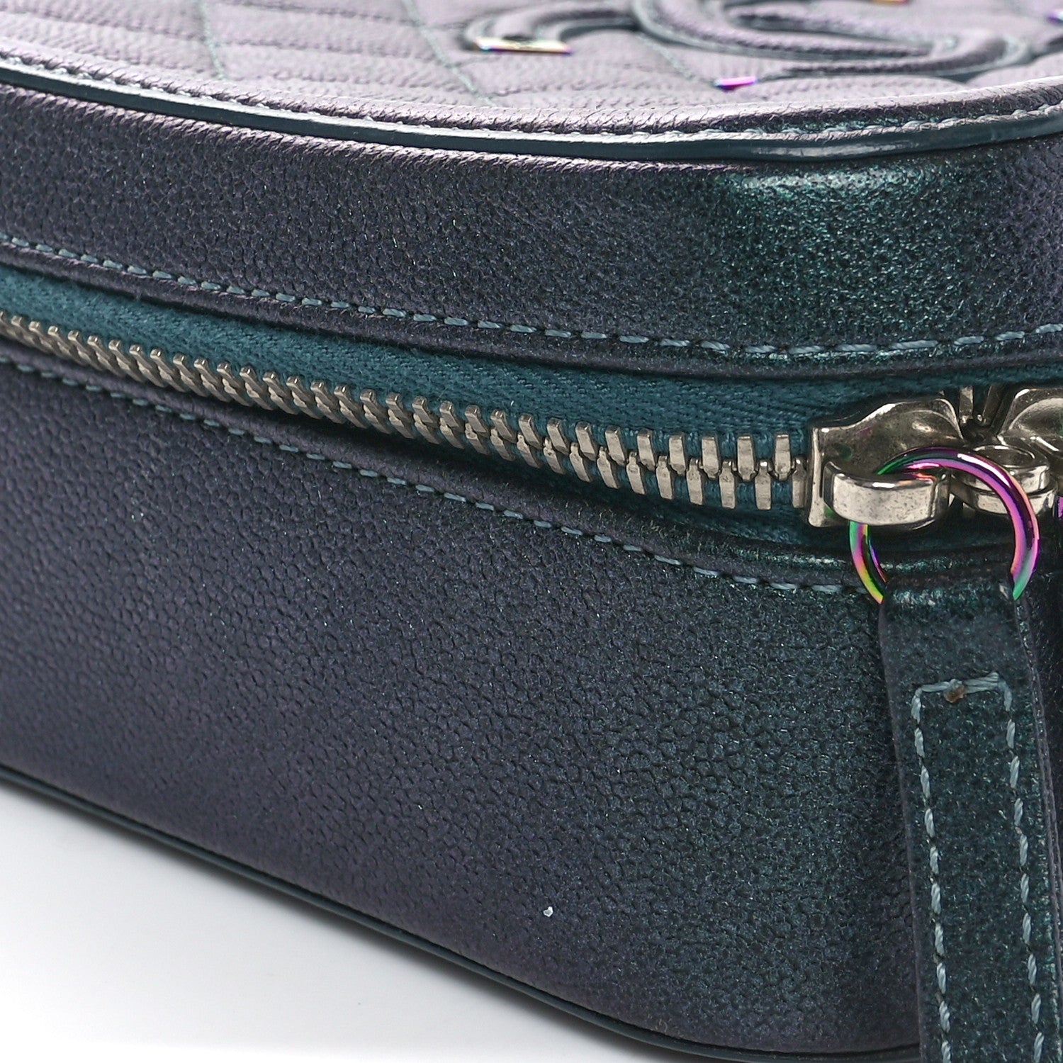 Chanel Iridescent Caviar Quilted Medium CC Filigree Vanity Case Dark Turquoise 10 of 11