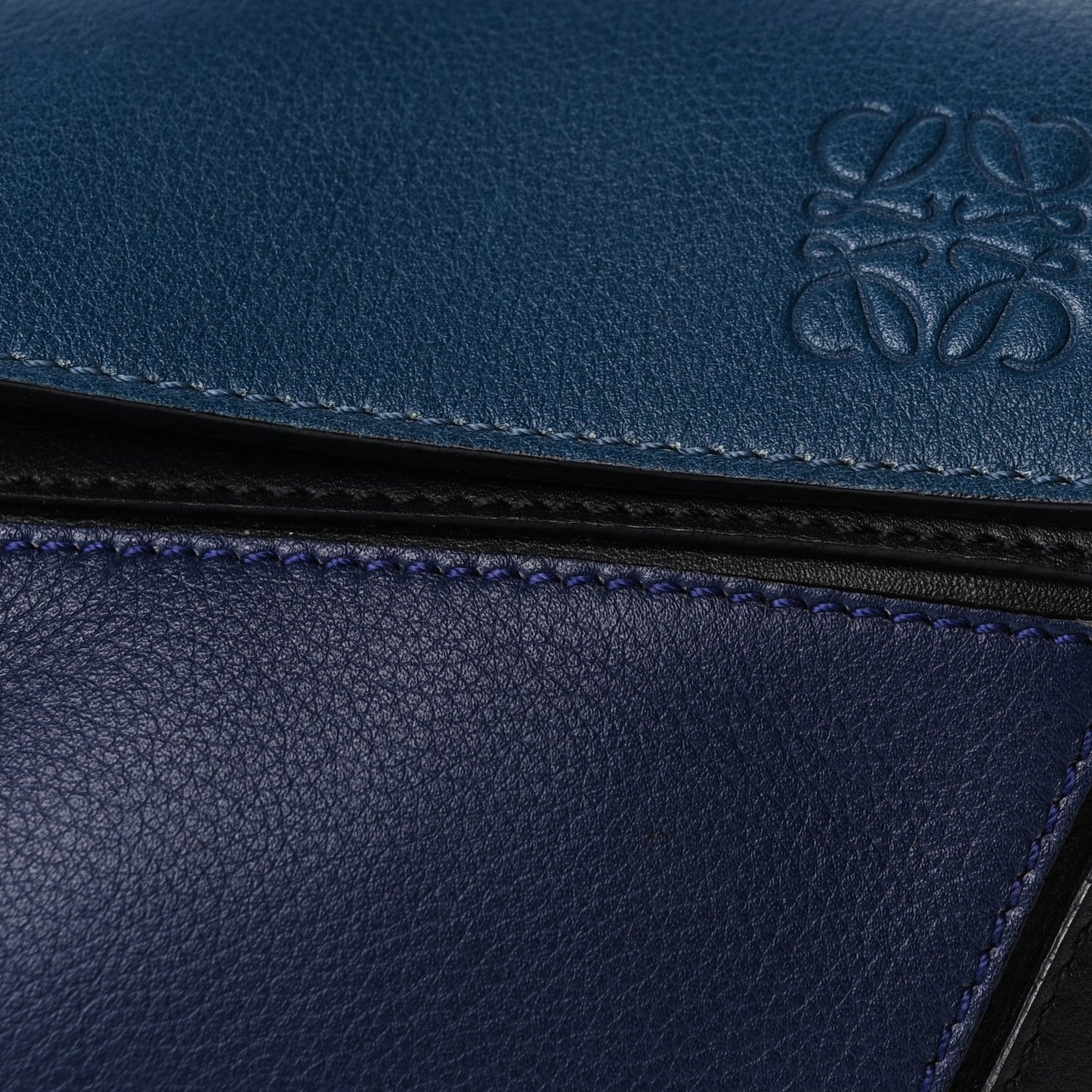Calfskin Colorblock Medium Puzzle Bag Blue