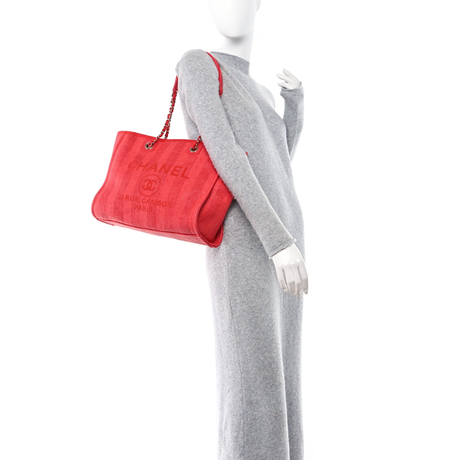 Chanel Mixed Fibers Striped Small Deauville Tote Red 2 of 10