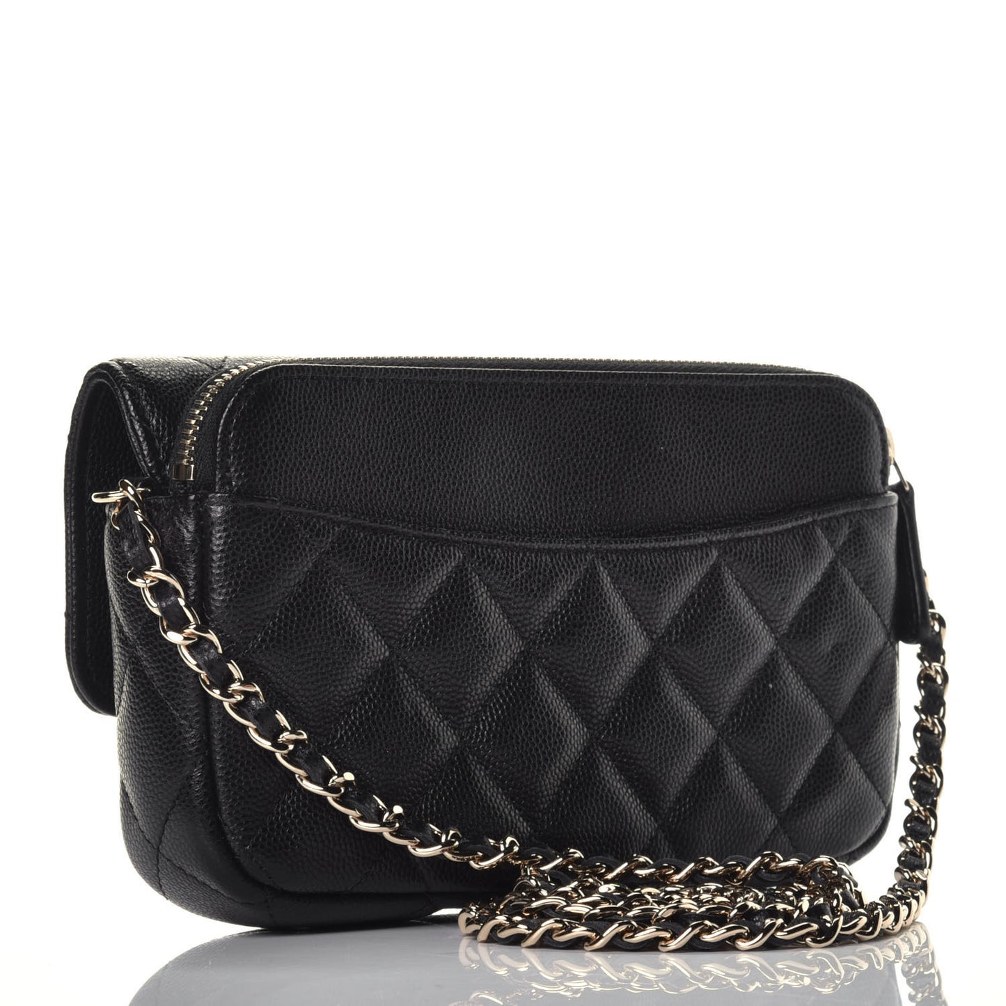 Caviar Quilted Flap Phone Holder With Chain Black