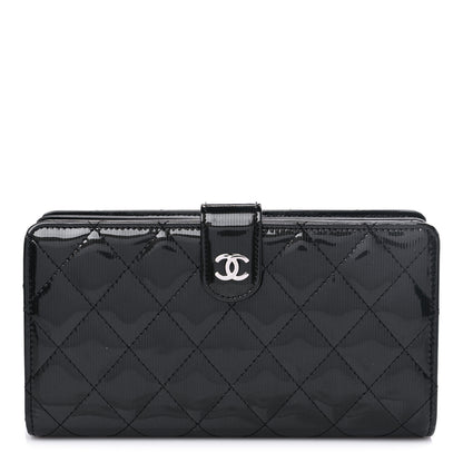 Chanel Striated Patent Quilted Zipped Pocket Long Wallet Black 1 of 11