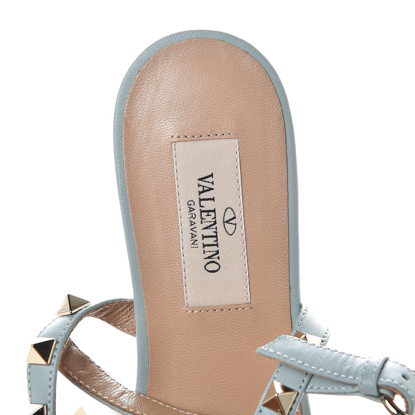 Nappa Rockstud Ankle Wrap Flat Thong Sandals 36 Celadon