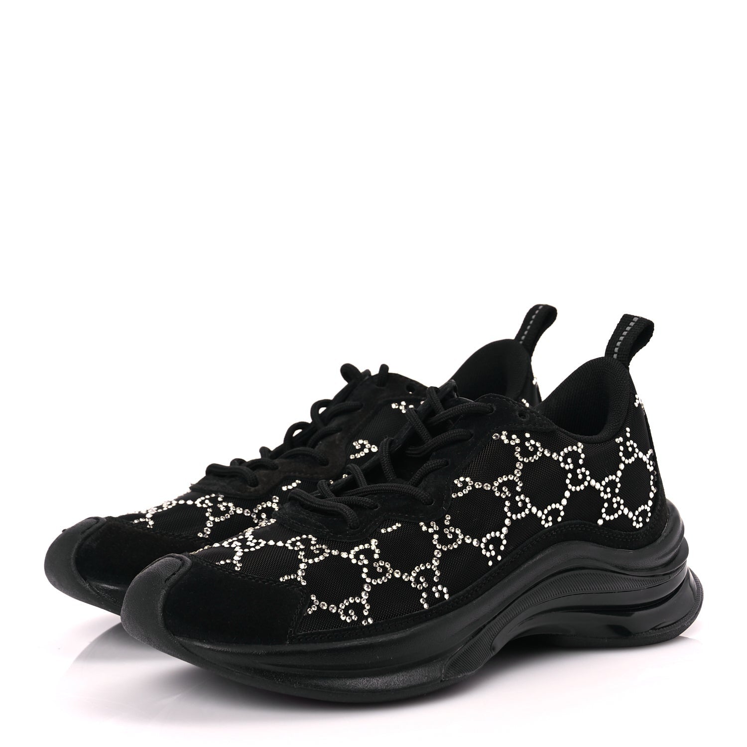 Gucci Mesh Crystal Suede GG Monogram Womens  Run Sneakers 36 Black Silver 2 of 8