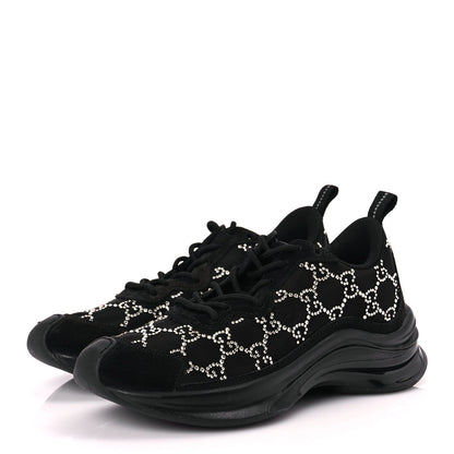 Gucci Mesh Crystal Suede GG Monogram Womens  Run Sneakers 36 Black Silver 2 of 8