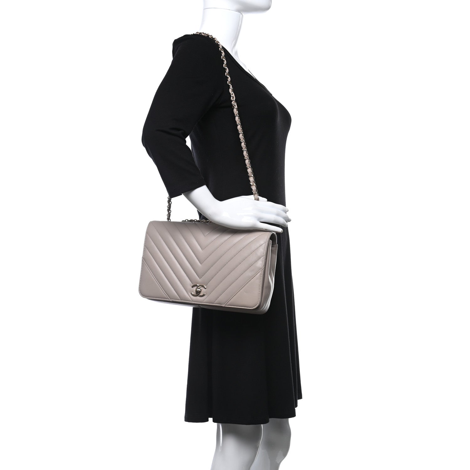 Chanel Calfskin Chevron Quilted Large Statement Flap Grey 2 of 9