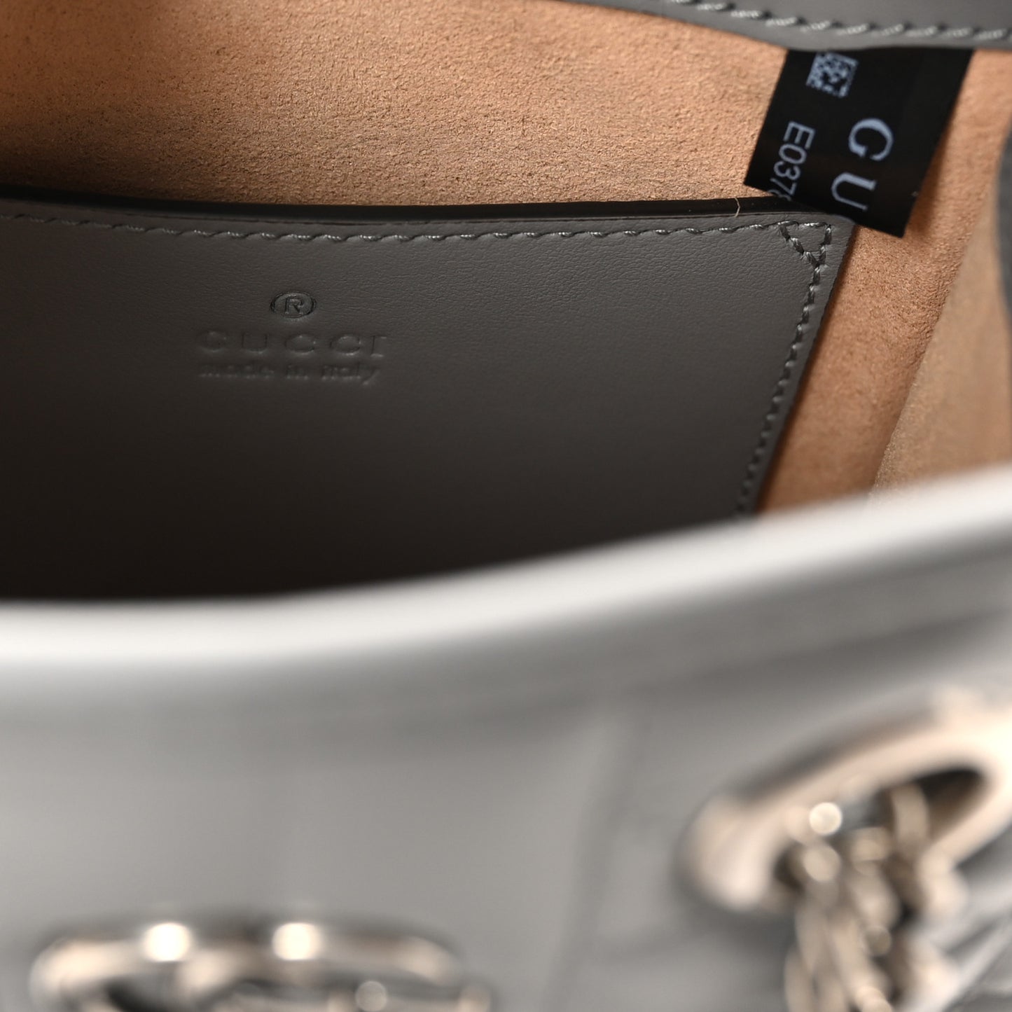 Calfskin Matelasse Chevron Mini GG Marmont Tote Grey