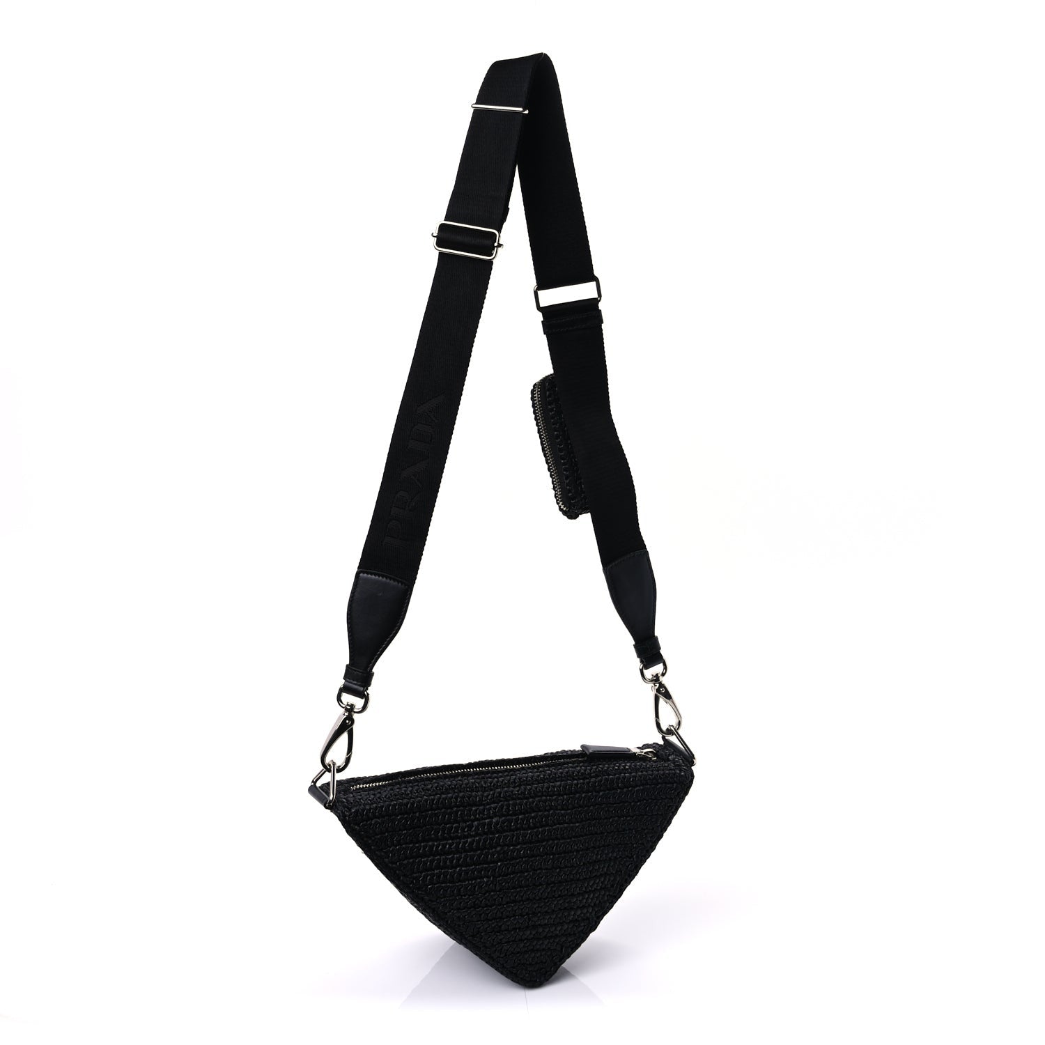 Prada Yarn Raffia Effect Crochet Triangle Shoulder Bag  Black 2 of 8