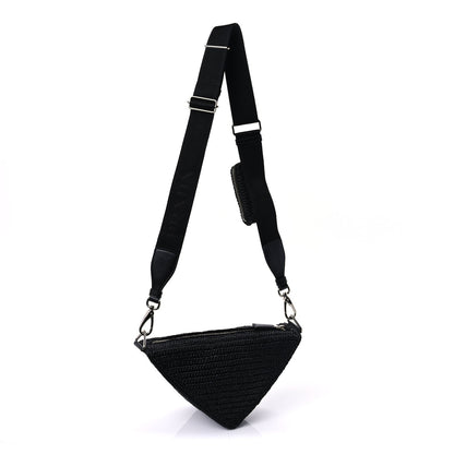Prada Yarn Raffia Effect Crochet Triangle Shoulder Bag  Black 2 of 8