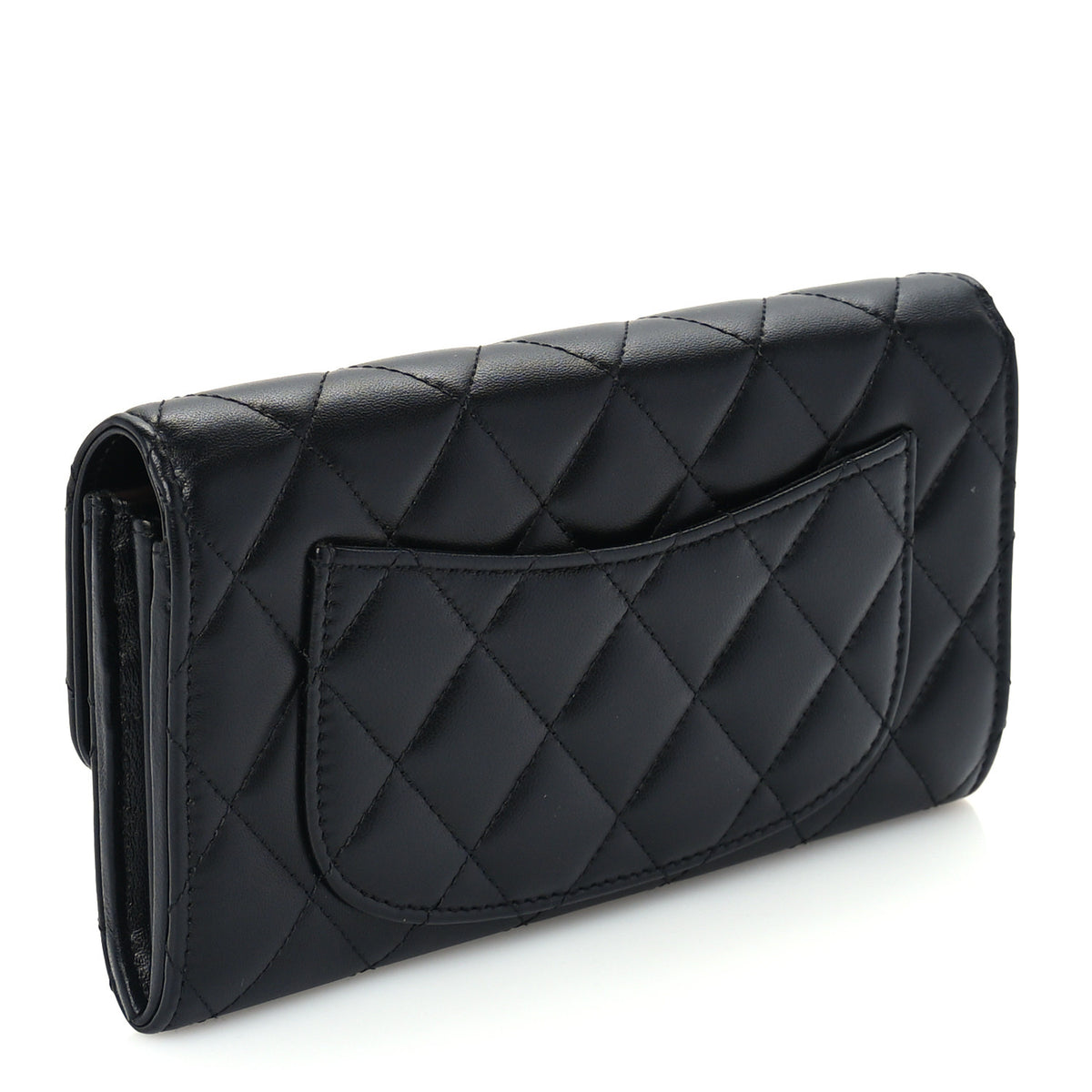 Lambskin Quilted Large Gusset Flap Wallet Black