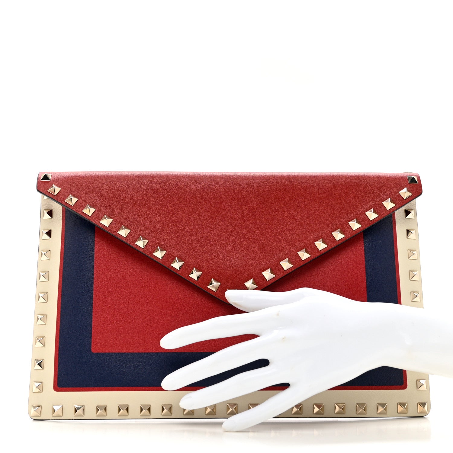 Valentino Garavani Vitello Color Block Rockstud Envelope Clutch Pure Blue Light Ivory Red 2 of 6