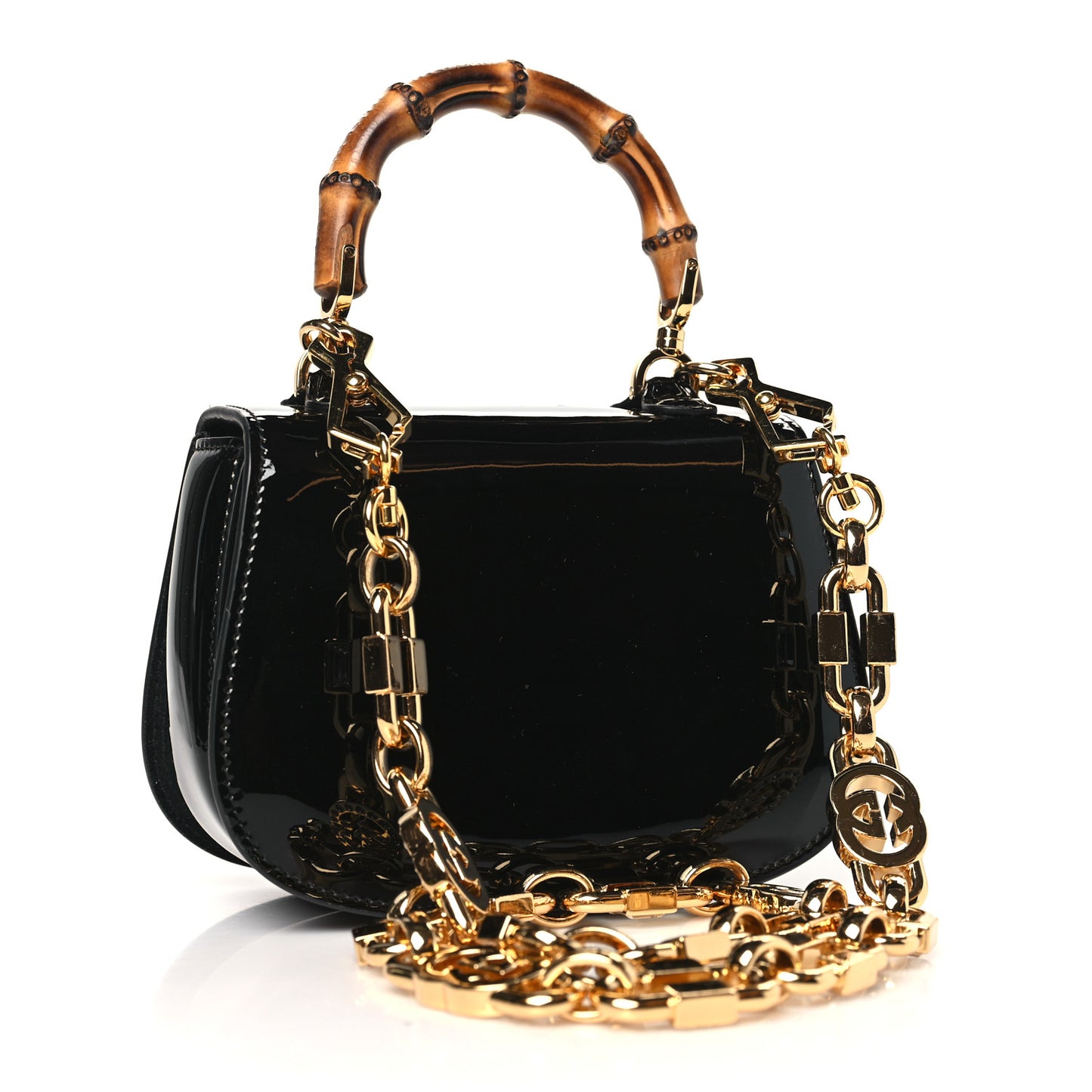Patent Crystal Mini Bamboo 1947 Top Handle Chain Bag Black