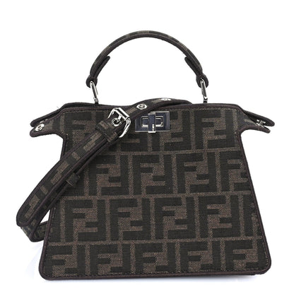 Fendi Fabric Jacquard FF 1974 Crystal Petite Peekaboo I SEE U Satchel Tabacco Moro 1 of 7