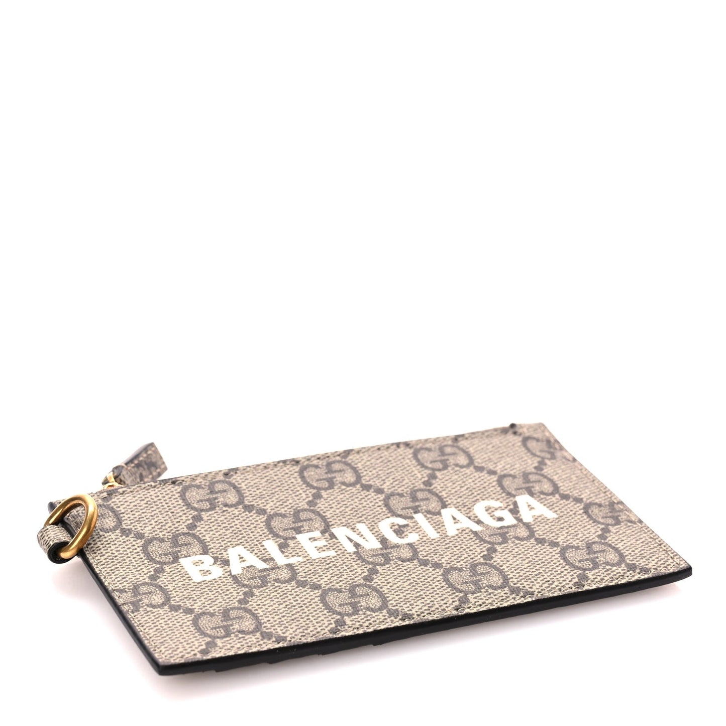 X BALENCIAGA GG Supreme Monogram Logo Card Case With Strap Beige Ebony
