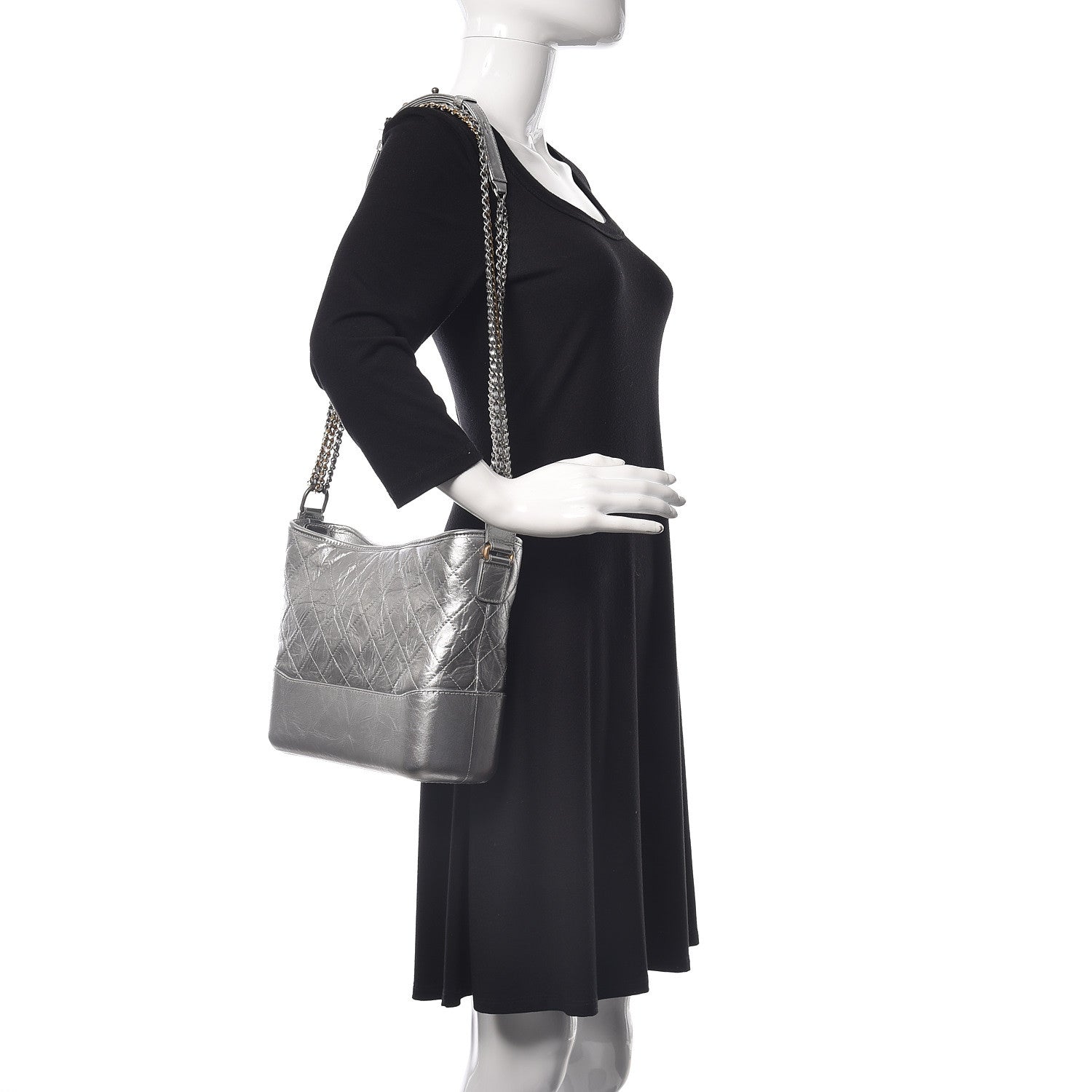 Chanel Metallic Lambskin Calfskin Quilted Medium Gabrielle Hobo Silver 3 of 11