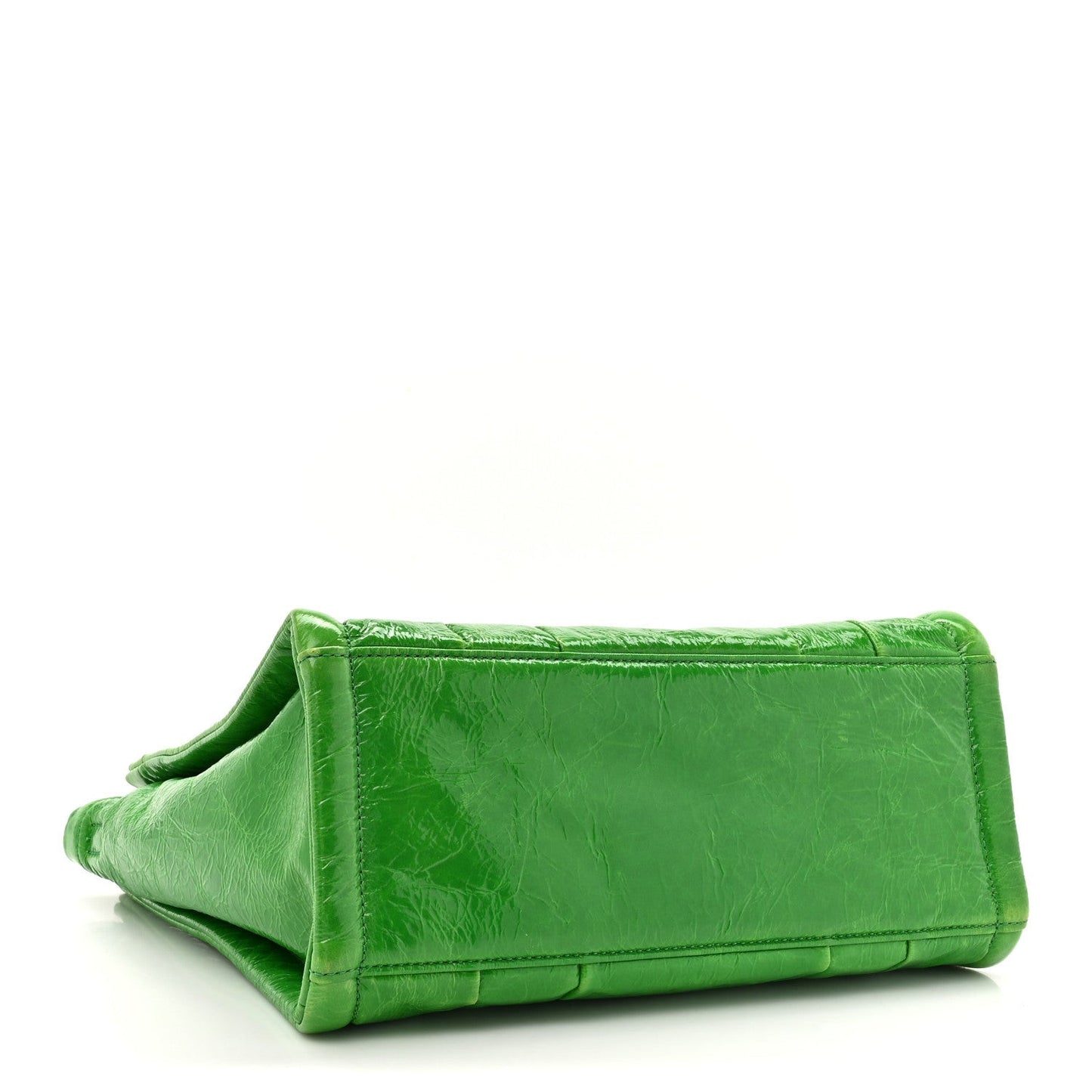 Shiny Crinkled Calfskin Medium The Tote Bag Green Glow
