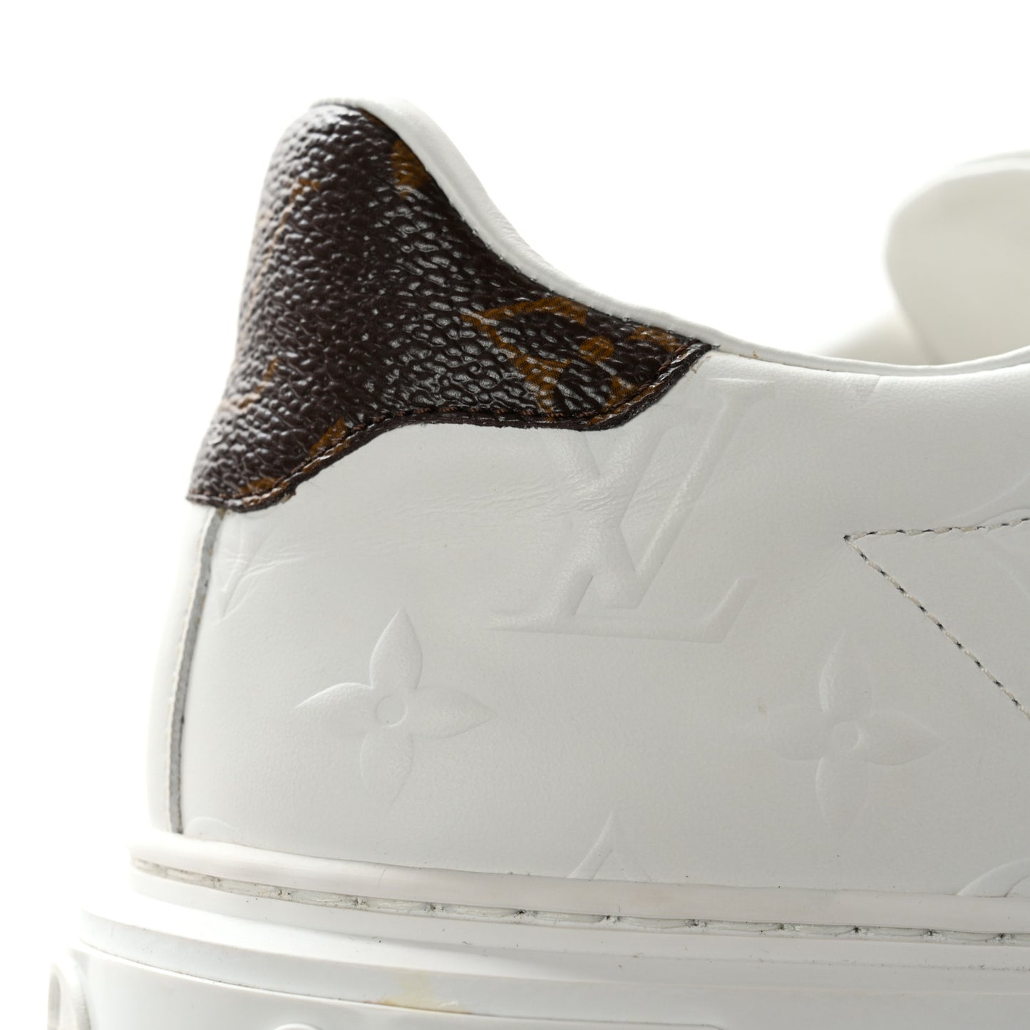 Calfskin Monogram Debossed Time Out Sneakers 38 White