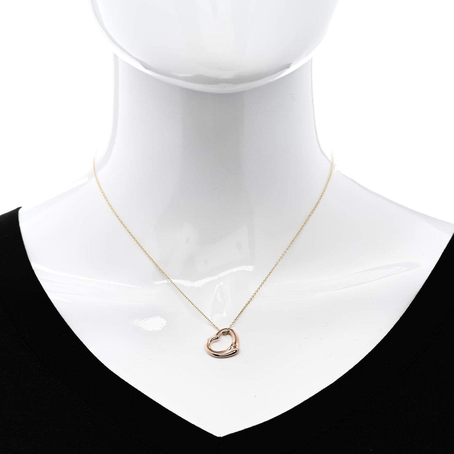 18K Rose Yellow Gold 16mm Elsa Peretti Open Heart Pendant Necklace