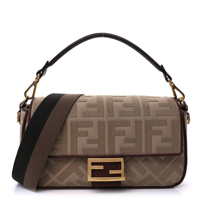Fendi Sardinian Jacquard Vitello King FF 1974 Embroidered Baguette  Sand Ghianda 1 of 8