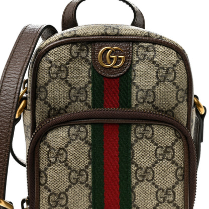 Gucci GG Supreme Monogram Web Mini Ophidia Double Zip Messenger Bag Beige New Acero 9 of 13