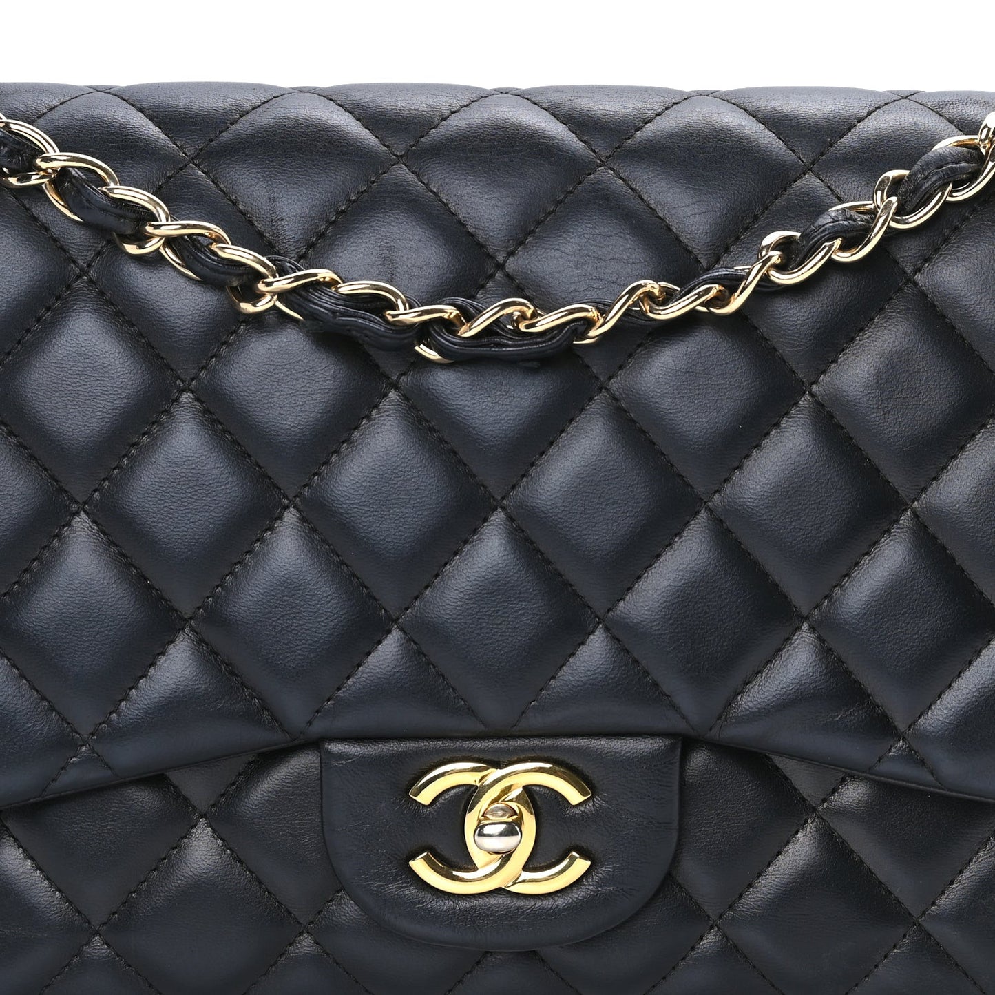Lambskin Quilted Jumbo Double Flap Black