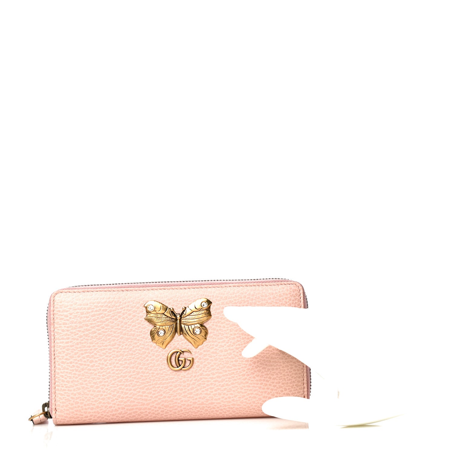 Gucci Calfskin Butterfly Farfalla Zip Around Wallet Perfect Pink 2 of 10