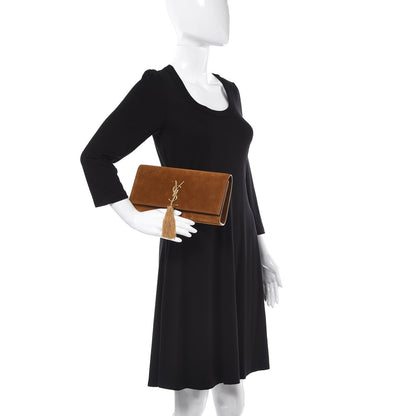 Saint Laurent Suede Cassandre Tassel Clutch Tan 2 of 8