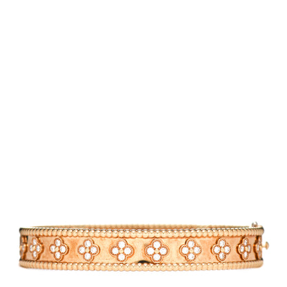 Van Cleef & Arpels 18K Rose Gold Diamond Perlee Clovers Bangle Bracelet L 3 of 5
