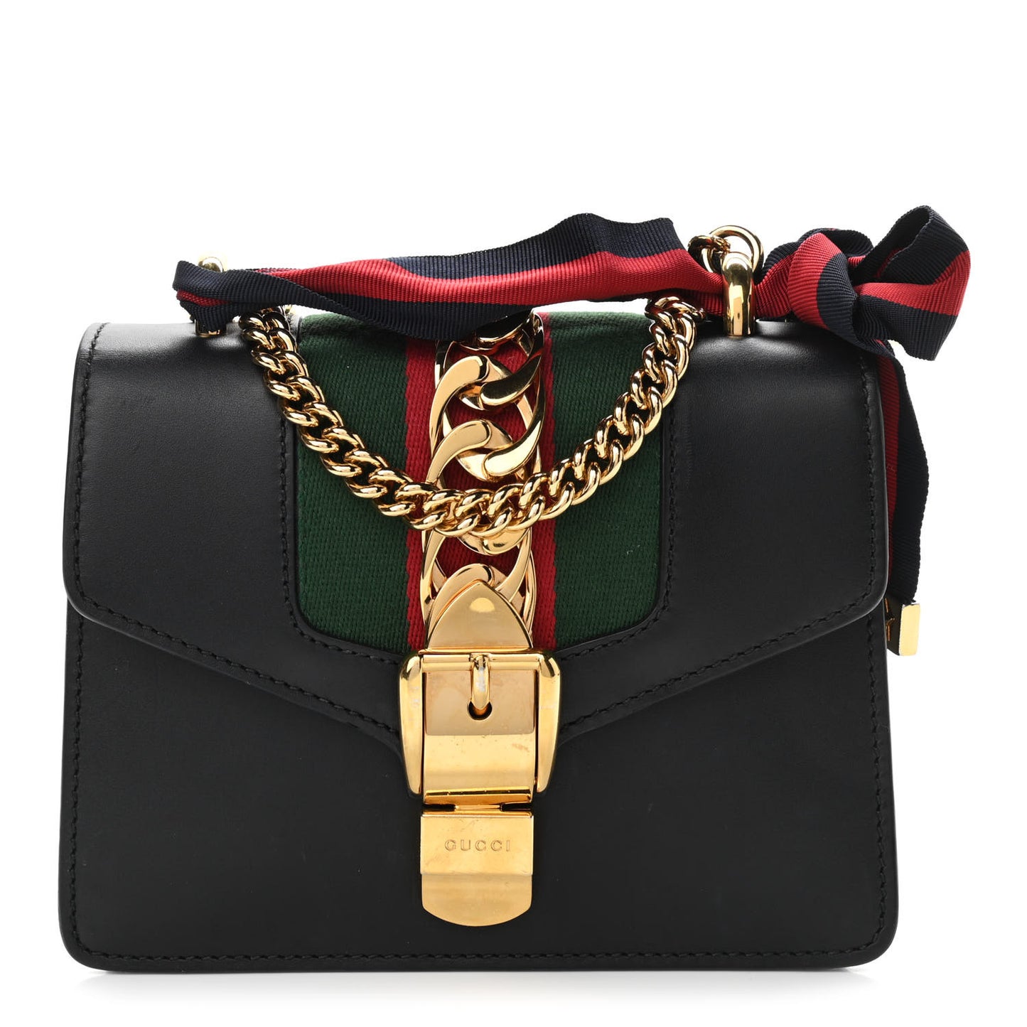 Calfskin Mini Sylvie Chain Shoulder Bag Black