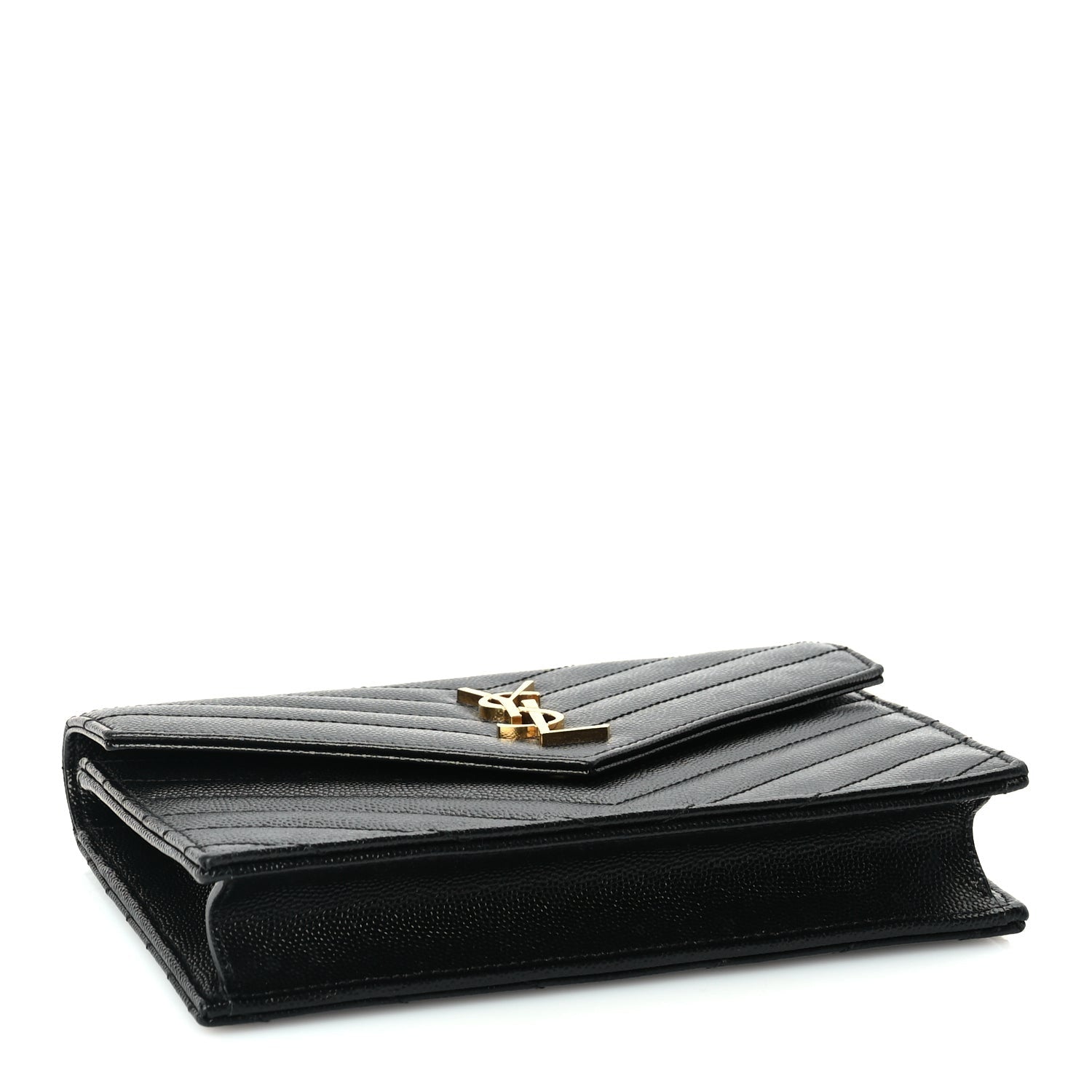 Saint Laurent Grain De Poudre Matelasse Chevron Monogram Envelope Chain Wallet Black 3 of 8