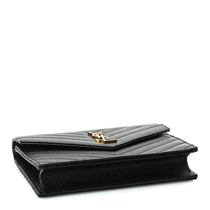 Saint Laurent Grain De Poudre Matelasse Chevron Monogram Envelope Chain Wallet Black 3 of 8