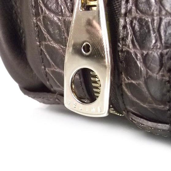 Crocodile Embossed Leather Trunkette Bag Chocolate Brown