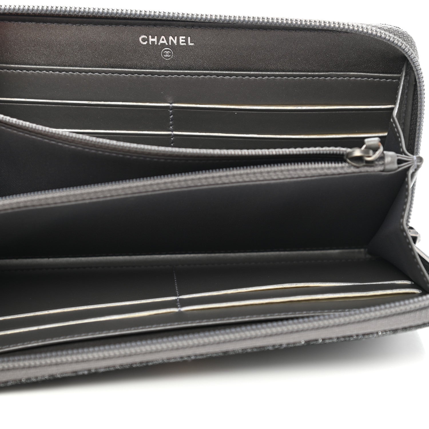 Chanel Iridescent Calfskin Quilted Tartan Button Zip Around Wallet Grey 5 of 8