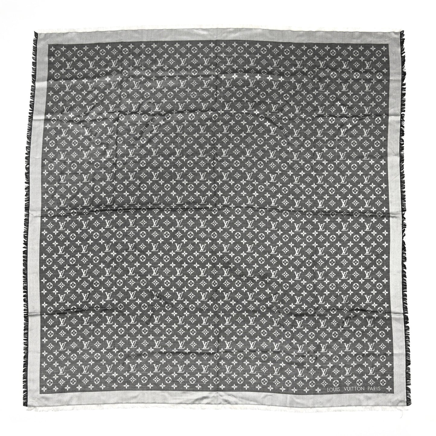 Silk Wool Monogram Denim Shawl Black