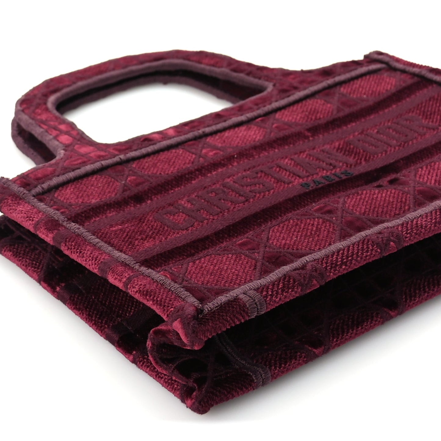 Velvet Cannage Embroidered Mini Book Tote  Burgundy