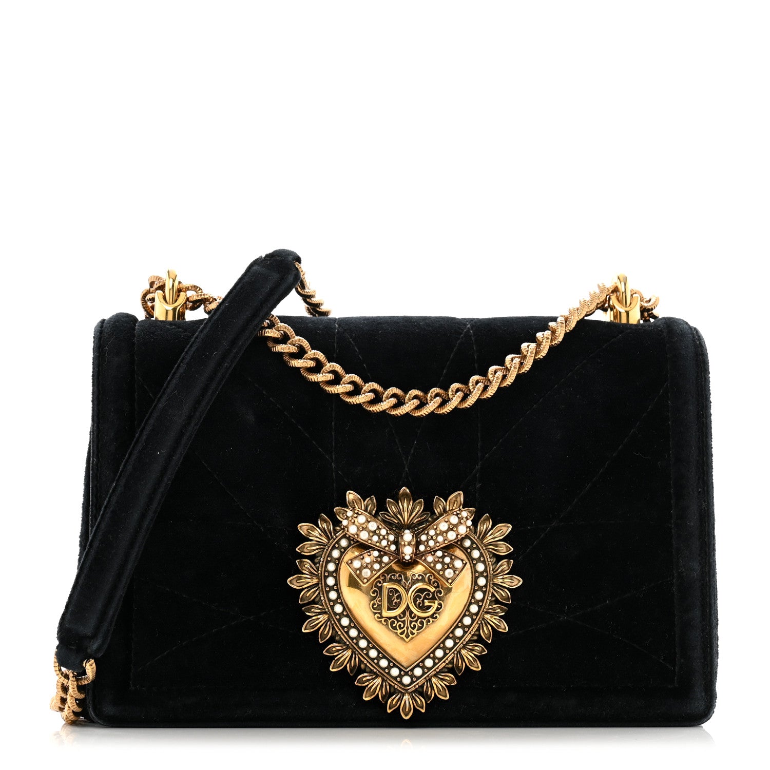 Dolce & Gabbana Velvet Medium Devotion Crossbody Bag Black 1 of 12