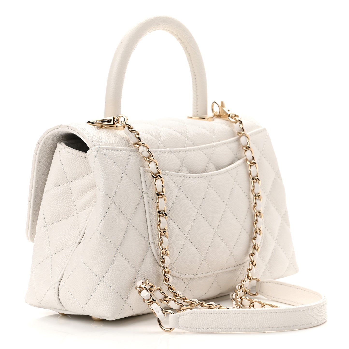 Caviar Quilted Mini Coco Handle Flap White