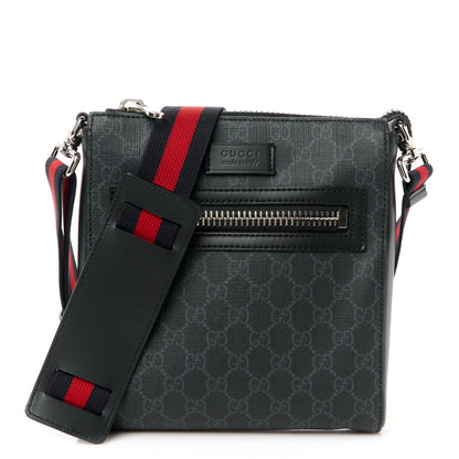 Gucci GG Supreme Monogram Web Small Flat Messenger Bag Black Grey 1 of 11
