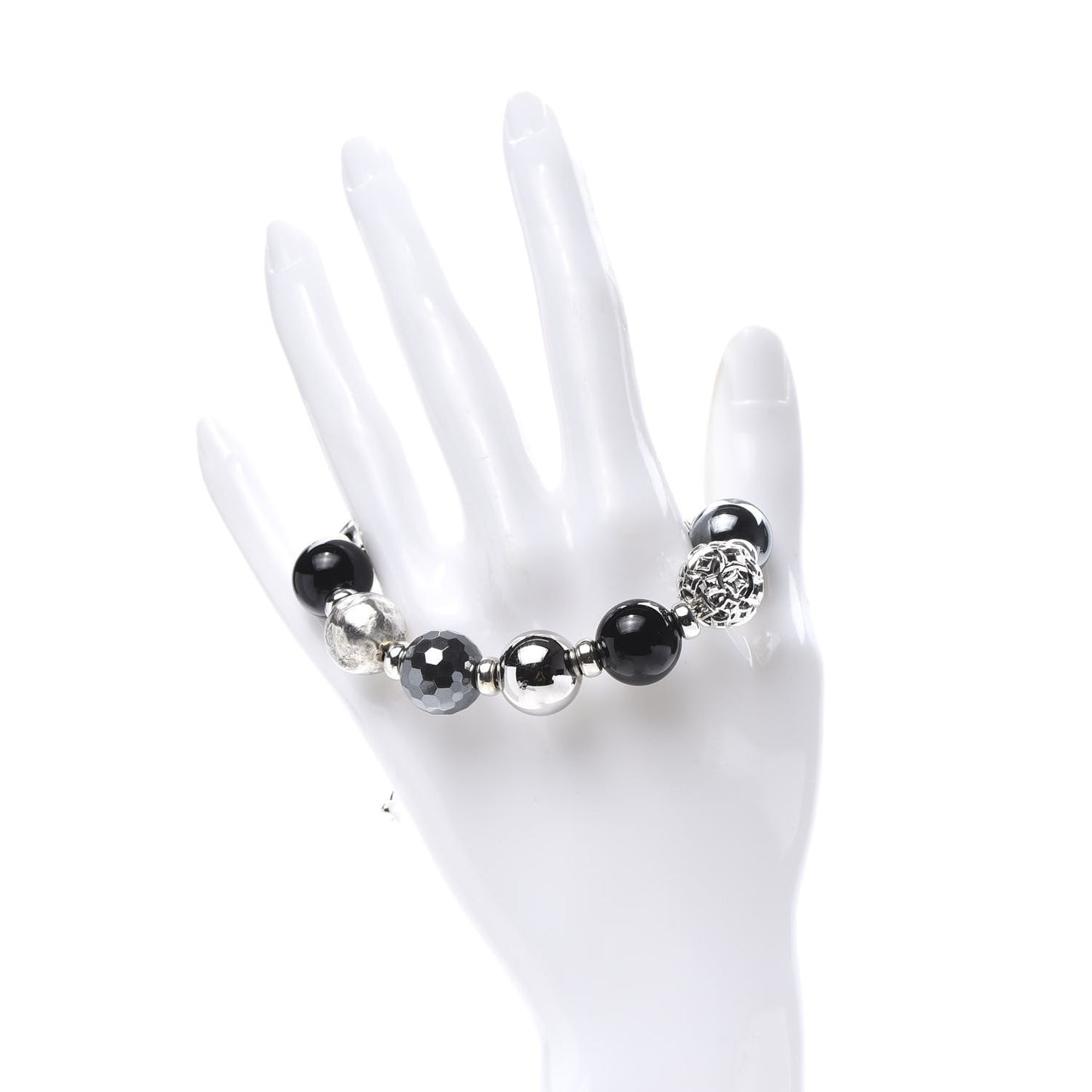Sterling Silver Black Onyx Hematite 14mm Elements Bead Bracelet