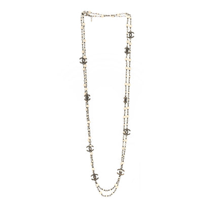 Chanel Pearl Metal Quilted CC Long Necklace Gold 3 of 5