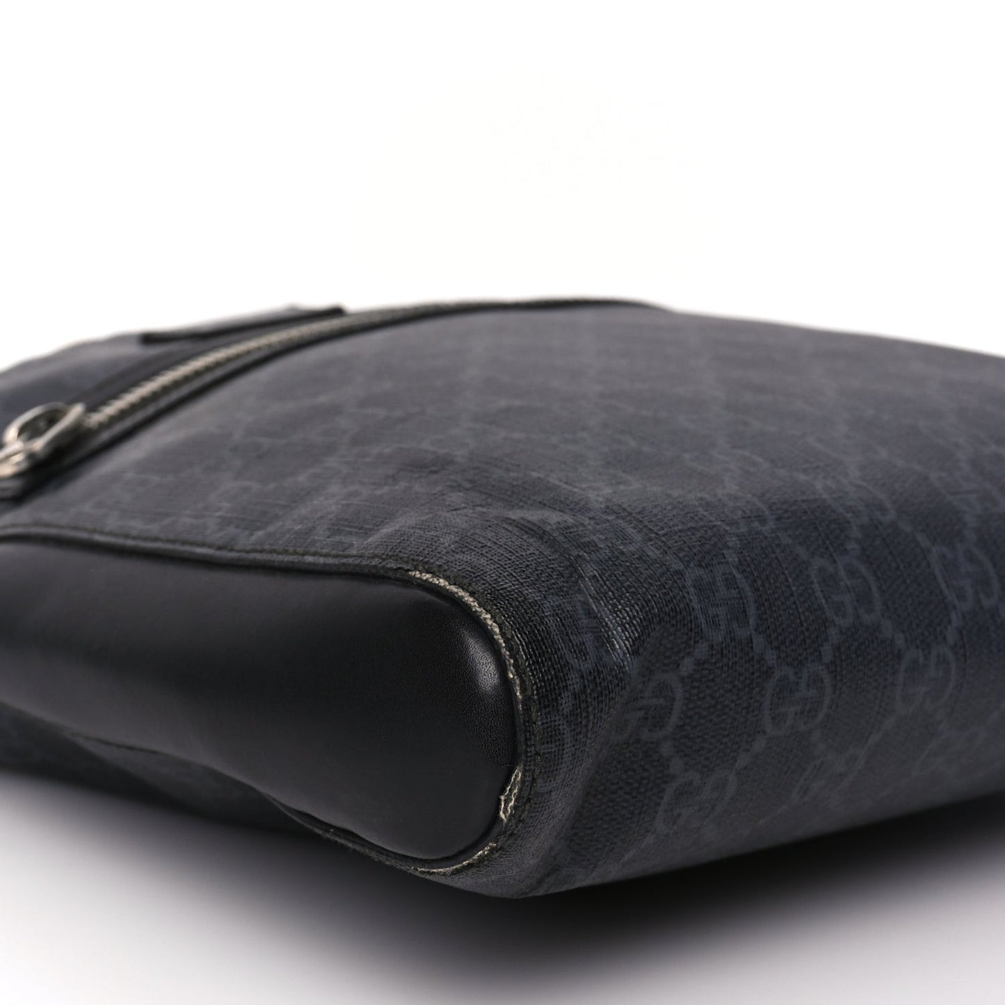GG Supreme Monogram Appia Calfskin Web Flat Messenger Bag Black Grey